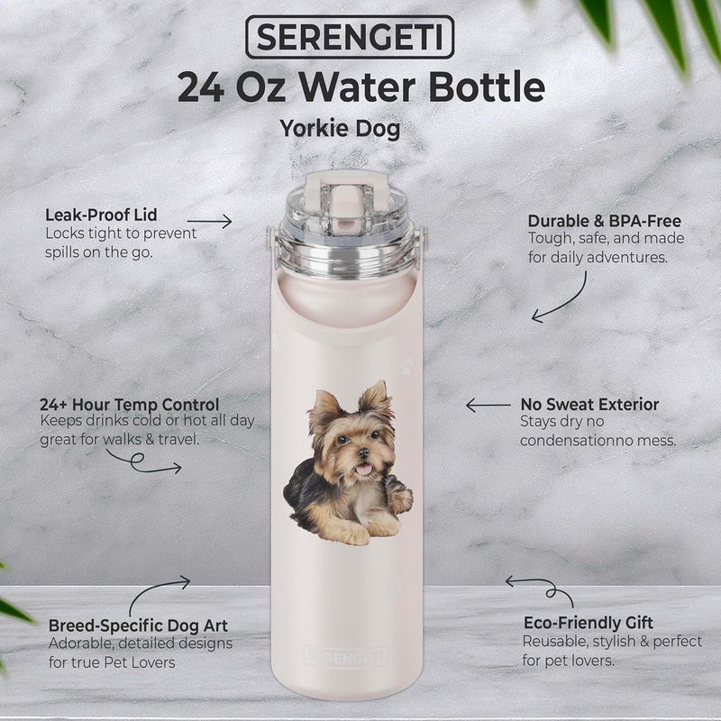 ES Pets SERENGETI 24 Oz Water Bottle Stainless Steel with Spill Proof Lid - Double walled Vacuum Insulated water flask - Realistic 3D Print of your favorite dog (Yorkie) - Image 2
